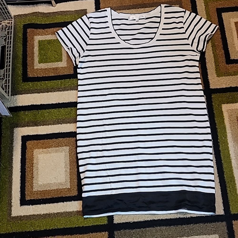 Claridge + King Striped Linen Blend Nautical T-Shirt Dress Short Sleeve‎ Size Lg